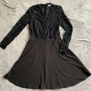 Just Fab Black Lace A-line Longsleeve Dress Sz M